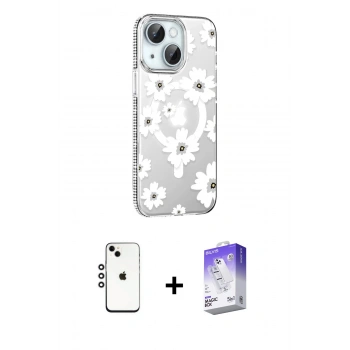 MARSİLYAN™- iPhone 14 Kılıf Yörünge Işık Prime - Siyah Bilvis 5in1 3D Magic Cam Ekran Koruyucu + Shine Kamera Lens - GS