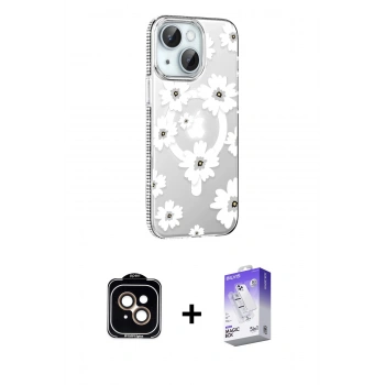 MARSİLYAN™- iPhone 14 Kılıf Yörünge Işık Prime - Siyah Bilvis 5in1 3D Magic Cam Ekran Koruyucu + PVD Metal Kamera Lens - TU