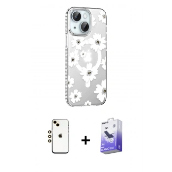 MARSİLYAN™- iPhone 14 Kılıf Yörünge Işık Prime - Siyah Bilvis 5in1 5D Magic Hayalet Cam Ekran Koruyucu + Shine Kamera Lens - GD