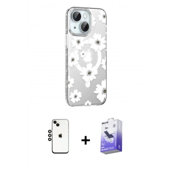 MARSİLYAN™- iPhone 14 Kılıf Yörünge Işık Prime - Siyah Bilvis 5in1 5D Magic Hayalet Cam Ekran Koruyucu + Shine Kamera Lens - SH