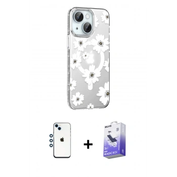 MARSİLYAN™- iPhone 14 Kılıf Yörünge Işık Prime - Siyah Bilvis 5in1 5D Magic Hayalet Cam Ekran Koruyucu + Shine Kamera Lens - MI