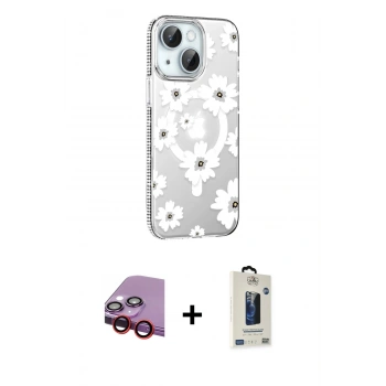 MARSİLYAN™- iPhone 14 Kılıf Yörünge Işık Prime - Siyah Bilvis Hayalet Cam Ekran Koruyucu + Raze Metal Kamera Lens - KI