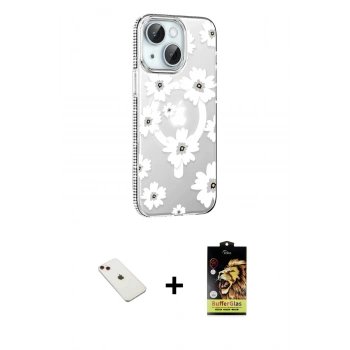 MARSİLYAN™- iPhone 14 Kılıf Yörünge Işık Prime - Siyah Buffer Cam Ekran Koruyucu + Diamond Kamera Lens - KI