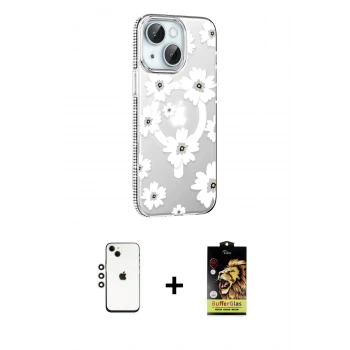 MARSİLYAN™- iPhone 14 Kılıf Yörünge Işık Prime - Siyah Buffer Cam Ekran Koruyucu + Shine Kamera Lens - GS