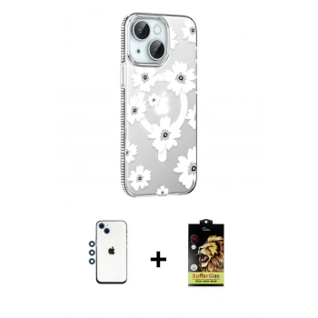 MARSİLYAN™- iPhone 14 Kılıf Yörünge Işık Prime - Siyah Buffer Cam Ekran Koruyucu + Shine Kamera Lens - MI