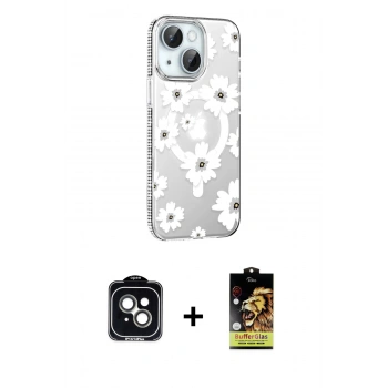 MARSİLYAN™- iPhone 14 Kılıf Yörünge Işık Prime - Siyah Buffer Cam Ekran Koruyucu + PVD Metal Kamera Lens - YL