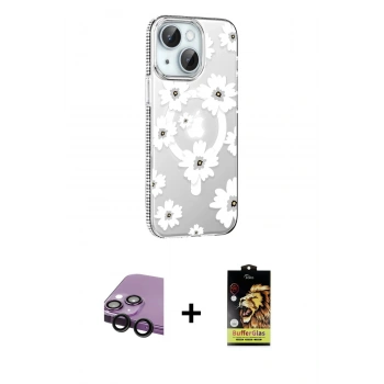MARSİLYAN™- iPhone 14 Kılıf Yörünge Işık Prime - Siyah Buffer Cam Ekran Koruyucu + Raze Metal Kamera Lens - SH
