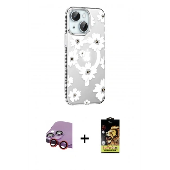 MARSİLYAN™- iPhone 14 Kılıf Yörünge Işık Prime - Siyah Buffer Cam Ekran Koruyucu + Raze Metal Kamera Lens - KI