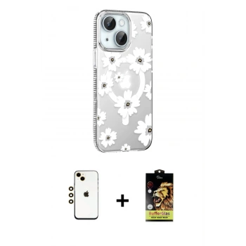 MARSİLYAN™- iPhone 14 Kılıf Yörünge Işık Prime - Siyah Buffer Cam Ekran Koruyucu + Shine Kamera Lens - GD