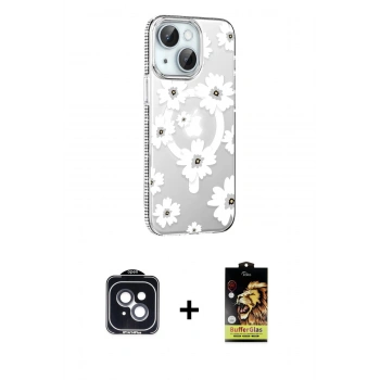 MARSİLYAN™- iPhone 14 Kılıf Yörünge Işık Prime - Siyah Buffer Cam Ekran Koruyucu + PVD Metal Kamera Lens - SH