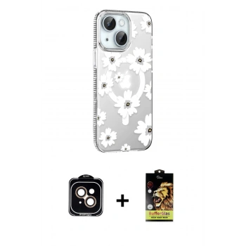 MARSİLYAN™- iPhone 14 Kılıf Yörünge Işık Prime - Siyah Buffer Cam Ekran Koruyucu + PVD Metal Kamera Lens - TU