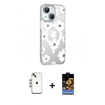 MARSİLYAN™- iPhone 14 Kılıf Yörünge Işık Prime - Siyah Buffer Hayalet Cam Ekran Koruyucu + Shine Kamera Lens - GI