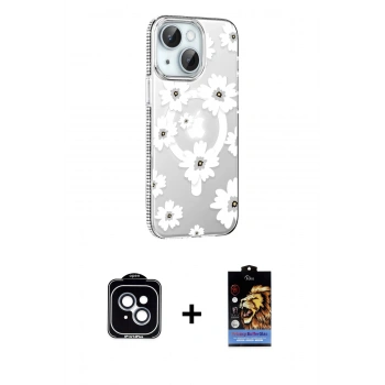 MARSİLYAN™- iPhone 14 Kılıf Yörünge Işık Prime - Siyah Buffer Hayalet Cam Ekran Koruyucu + PVD Metal Kamera Lens - MI