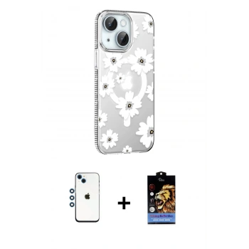 MARSİLYAN™- iPhone 14 Kılıf Yörünge Işık Prime - Siyah Buffer Hayalet Cam Ekran Koruyucu + Shine Kamera Lens - MI