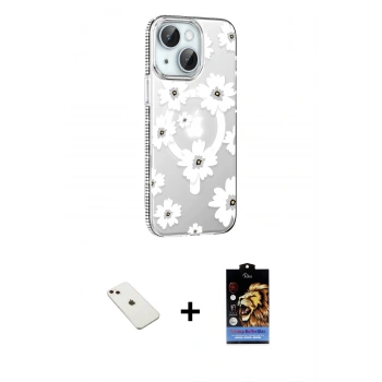 MARSİLYAN™- iPhone 14 Kılıf Yörünge Işık Prime - Siyah Buffer Hayalet Cam Ekran Koruyucu + Diamond Kamera Lens - PE