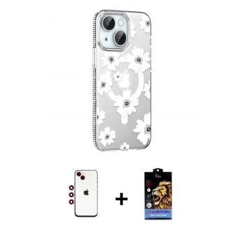 MARSİLYAN™- iPhone 14 Kılıf Yörünge Işık Prime - Siyah Buffer Hayalet Cam Ekran Koruyucu + Shine Kamera Lens - KI