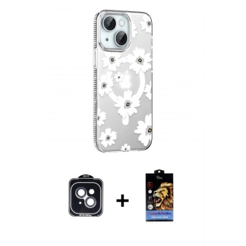 MARSİLYAN™- iPhone 14 Kılıf Yörünge Işık Prime - Siyah Buffer Hayalet Cam Ekran Koruyucu + PVD Metal Kamera Lens - SH
