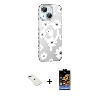 MARSİLYAN™- iPhone 14 Kılıf Yörünge Işık Prime - Siyah Buffer Hayalet Cam Ekran Koruyucu + Diamond Kamera Lens - YL
