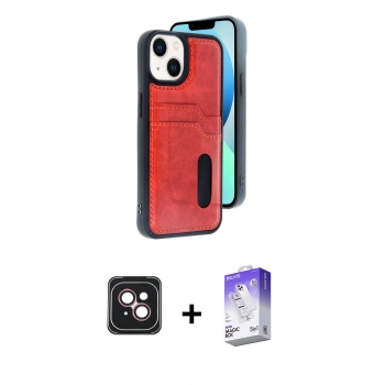 MARSİLYAN™- iPhone 14 Kılıf Yörünge Işık Serisi - Siyah Bilvis 5in1 3D Magic Cam Ekran Koruyucu + PVD Metal Kamera Lens - PE
