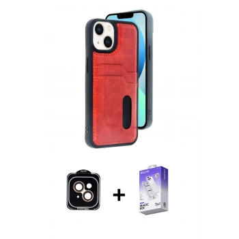 MARSİLYAN™- iPhone 14 Kılıf Yörünge Işık Serisi - Siyah Bilvis 5in1 3D Magic Cam Ekran Koruyucu + PVD Metal Kamera Lens - TU