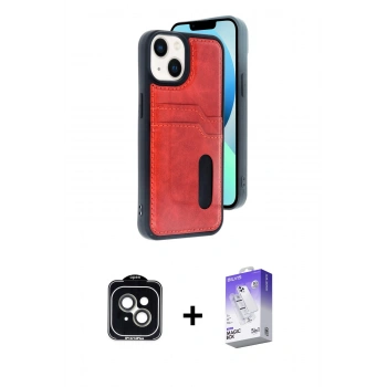 MARSİLYAN™- iPhone 14 Kılıf Yörünge Işık Serisi - Siyah Bilvis 5in1 3D Magic Cam Ekran Koruyucu + PVD Metal Kamera Lens - YL
