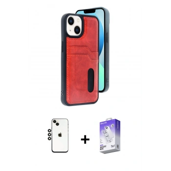 MARSİLYAN™- iPhone 14 Kılıf Yörünge Işık Serisi - Siyah Bilvis 5in1 3D Magic Cam Ekran Koruyucu + Shine Kamera Lens - SH