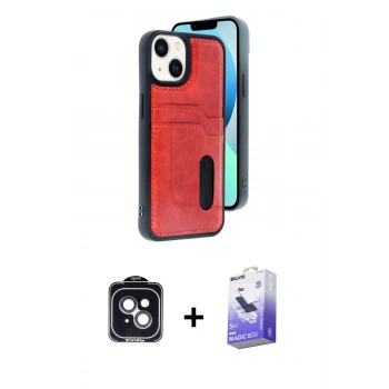 MARSİLYAN™- iPhone 14 Kılıf Yörünge Işık Serisi - Siyah Bilvis 5in1 5D Magic Hayalet Cam Ekran Koruyucu + PVD Metal Kamera Lens - SH