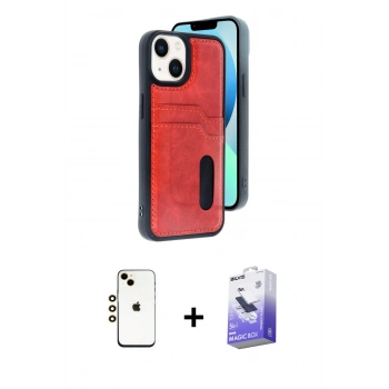 MARSİLYAN™- iPhone 14 Kılıf Yörünge Işık Serisi - Siyah Bilvis 5in1 5D Magic Hayalet Cam Ekran Koruyucu + Shine Kamera Lens - GD
