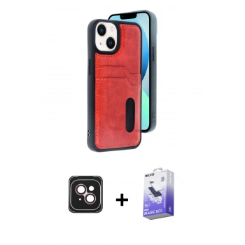 MARSİLYAN™- iPhone 14 Kılıf Yörünge Işık Serisi - Siyah Bilvis 5in1 5D Magic Hayalet Cam Ekran Koruyucu + PVD Metal Kamera Lens - PE