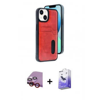 MARSİLYAN™- iPhone 14 Kılıf Yörünge Işık Serisi - Siyah Bilvis 5in1 5D Magic Hayalet Cam Ekran Koruyucu + Raze Metal Kamera Lens - KI