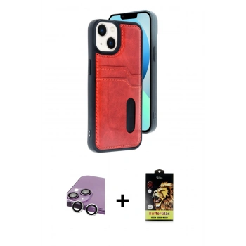MARSİLYAN™- iPhone 14 Kılıf Yörünge Işık Serisi - Siyah Buffer Cam Ekran Koruyucu + Raze Metal Kamera Lens - GS