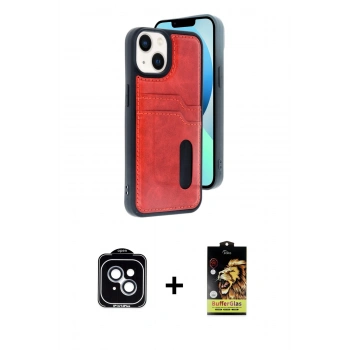 MARSİLYAN™- iPhone 14 Kılıf Yörünge Işık Serisi - Siyah Buffer Cam Ekran Koruyucu + PVD Metal Kamera Lens - MI