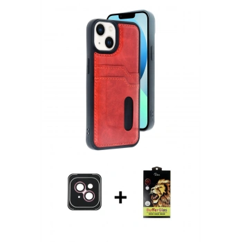 MARSİLYAN™- iPhone 14 Kılıf Yörünge Işık Serisi - Siyah Buffer Cam Ekran Koruyucu + PVD Metal Kamera Lens - PE