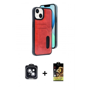 MARSİLYAN™- iPhone 14 Kılıf Yörünge Işık Serisi - Siyah Buffer Cam Ekran Koruyucu + PVD Metal Kamera Lens - SH