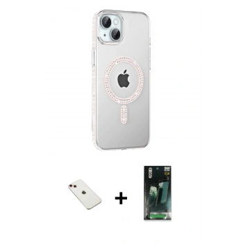 MARSİLYAN™- iPhone 14 Kılıf Yörünge Koleksiyonu - Şeffaf 360 Full Body Arka Koruyucu + Diamond Kamera Lens - KI