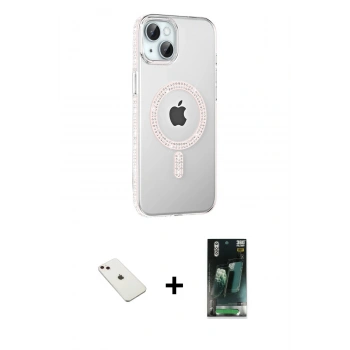 MARSİLYAN™- iPhone 14 Kılıf Yörünge Koleksiyonu - Şeffaf 360 Full Body Arka Koruyucu + Diamond Kamera Lens - PE