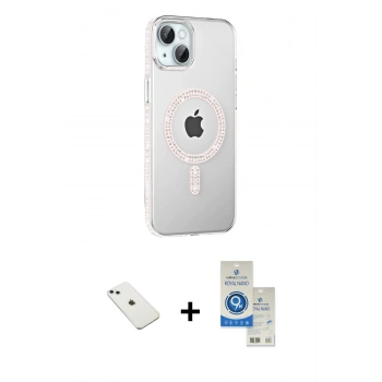 MARSİLYAN™- iPhone 14 Kılıf Yörünge Koleksiyonu - Şeffaf Royal Nano Ekran Koruyucu + Diamond Kamera Lens - SABE
