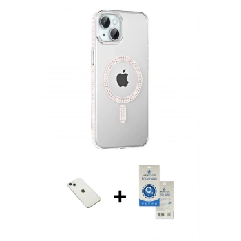 MARSİLYAN™- iPhone 14 Kılıf Yörünge Koleksiyonu - Şeffaf Royal Nano Ekran Koruyucu + Diamond Kamera Lens - YL