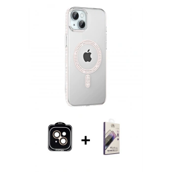 MARSİLYAN™- iPhone 14 Kılıf Yörünge Koleksiyonu - Siyah Bilvis 3D Mat Cam Ekran Koruyucu + PVD Metal Kamera Lens - TU
