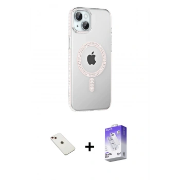 MARSİLYAN™- iPhone 14 Kılıf Yörünge Koleksiyonu - Siyah Bilvis 5in1 3D Magic Cam Ekran Koruyucu + Diamond Kamera Lens - KI