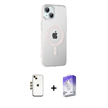 MARSİLYAN™- iPhone 14 Kılıf Yörünge Koleksiyonu - Siyah Bilvis 5in1 3D Magic Cam Ekran Koruyucu + Shine Kamera Lens - GD