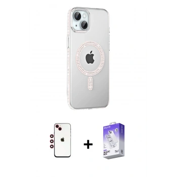 MARSİLYAN™- iPhone 14 Kılıf Yörünge Koleksiyonu - Siyah Bilvis 5in1 3D Magic Cam Ekran Koruyucu + Shine Kamera Lens - KI