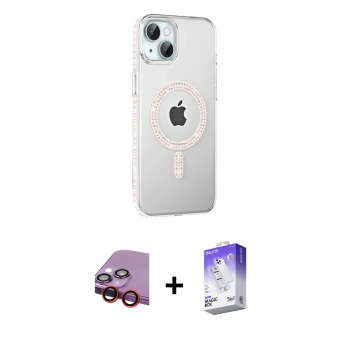 MARSİLYAN™- iPhone 14 Kılıf Yörünge Koleksiyonu - Siyah Bilvis 5in1 3D Magic Cam Ekran Koruyucu + Raze Metal Kamera Lens - KI