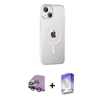 MARSİLYAN™- iPhone 14 Kılıf Yörünge Koleksiyonu - Siyah Bilvis 5in1 3D Magic Cam Ekran Koruyucu + Raze Metal Kamera Lens - MR