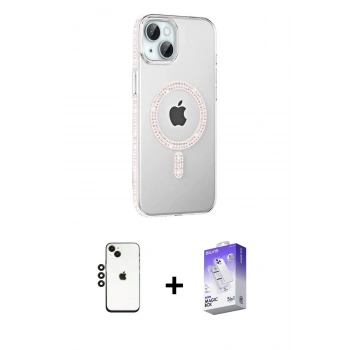 MARSİLYAN™- iPhone 14 Kılıf Yörünge Koleksiyonu - Siyah Bilvis 5in1 3D Magic Cam Ekran Koruyucu + Shine Kamera Lens - SH