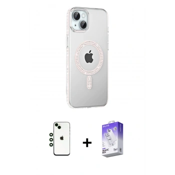 MARSİLYAN™- iPhone 14 Kılıf Yörünge Koleksiyonu - Siyah Bilvis 5in1 3D Magic Cam Ekran Koruyucu + Shine Kamera Lens - YL