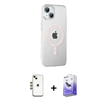 MARSİLYAN™- iPhone 14 Kılıf Yörünge Koleksiyonu - Siyah Bilvis 5in1 5D Magic Hayalet Cam Ekran Koruyucu + Shine Kamera Lens - GD