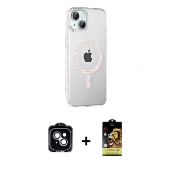 MARSİLYAN™- iPhone 14 Kılıf Yörünge Koleksiyonu - Siyah Buffer Cam Ekran Koruyucu + PVD Metal Kamera Lens - MI