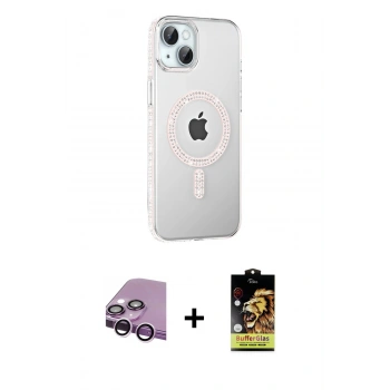 MARSİLYAN™- iPhone 14 Kılıf Yörünge Koleksiyonu - Siyah Buffer Cam Ekran Koruyucu + Raze Metal Kamera Lens - MR
