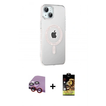 MARSİLYAN™- iPhone 14 Kılıf Yörünge Koleksiyonu - Siyah Buffer Cam Ekran Koruyucu + Raze Metal Kamera Lens - KI